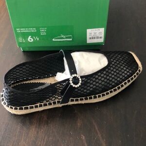 Jcrew black lace stone buckle espadrille